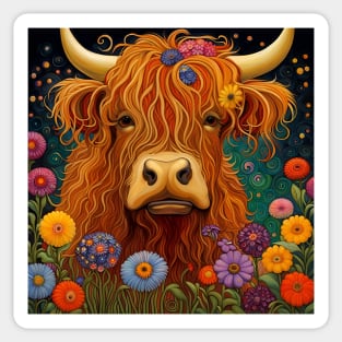 Sweet Scottish Highland Cow Under The Stars Sticker